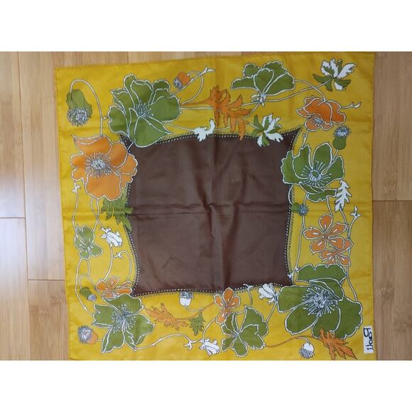 Vintage Paoli 60s 70s Scarf Floral Funky Avocado Green Sheer 20.5 x 22 - Picture 3 of 3